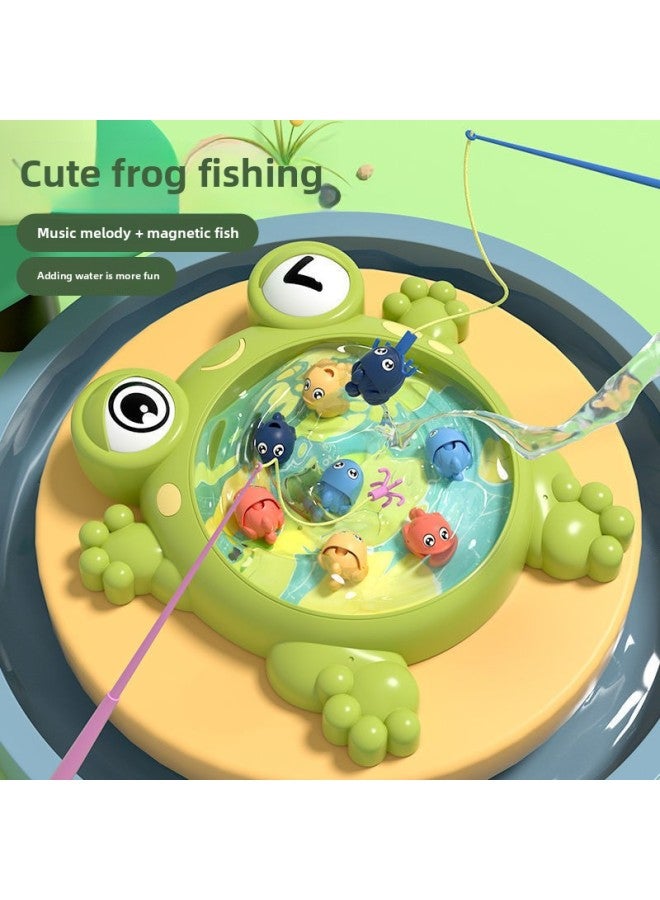 Zexin Children's Fishing Toy Water Magnetic Fish Plate Can Add Water Frog Fishing Music Parent-child Game 3-6 Years Old-Color:Emerald Green