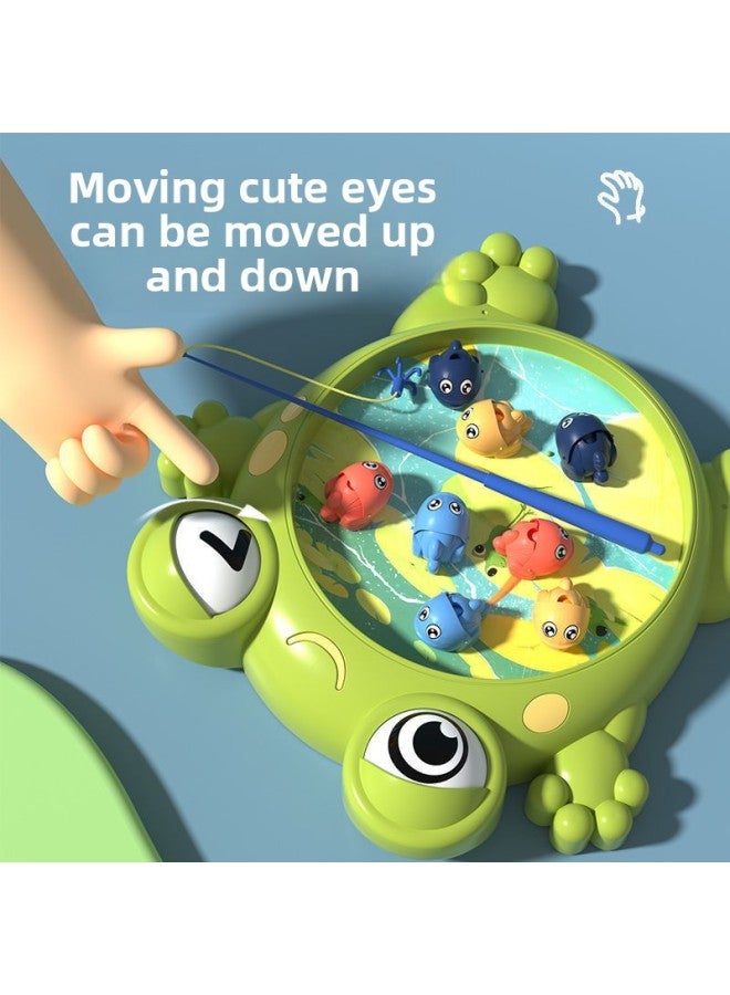 Zexin Children's Fishing Toy Water Magnetic Fish Plate Can Add Water Frog Fishing Music Parent-child Game 3-6 Years Old-Color:Emerald Green