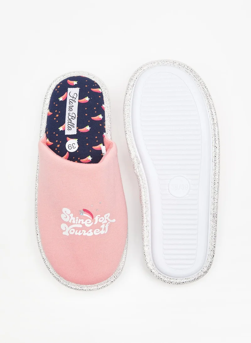 Flora Bella By Shoexpress Womens Slogan Print Slip On Bedroom Slides