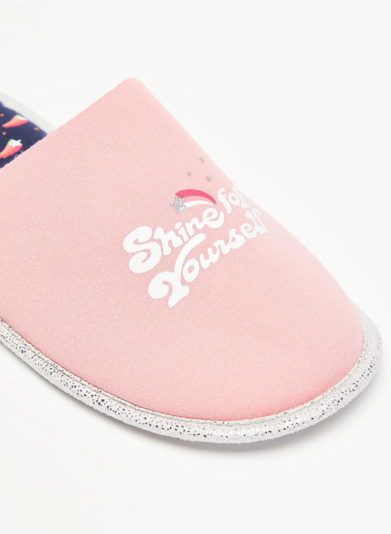 Flora Bella By Shoexpress Womens Slogan Print Slip On Bedroom Slides