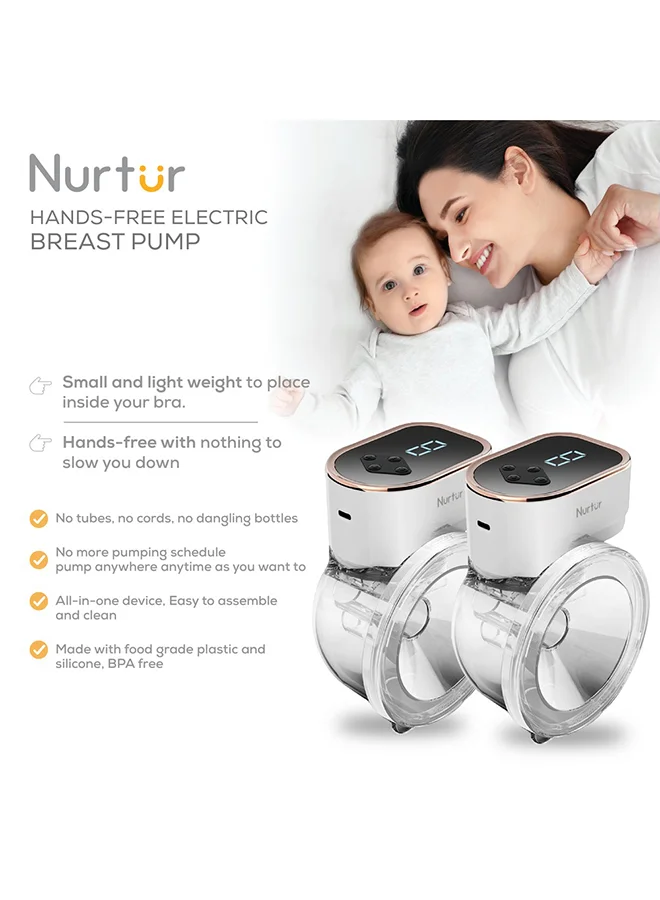 نورتر Pack Of 2 Hands Free Wearable Portable Electric Breast Pump, 210 ML