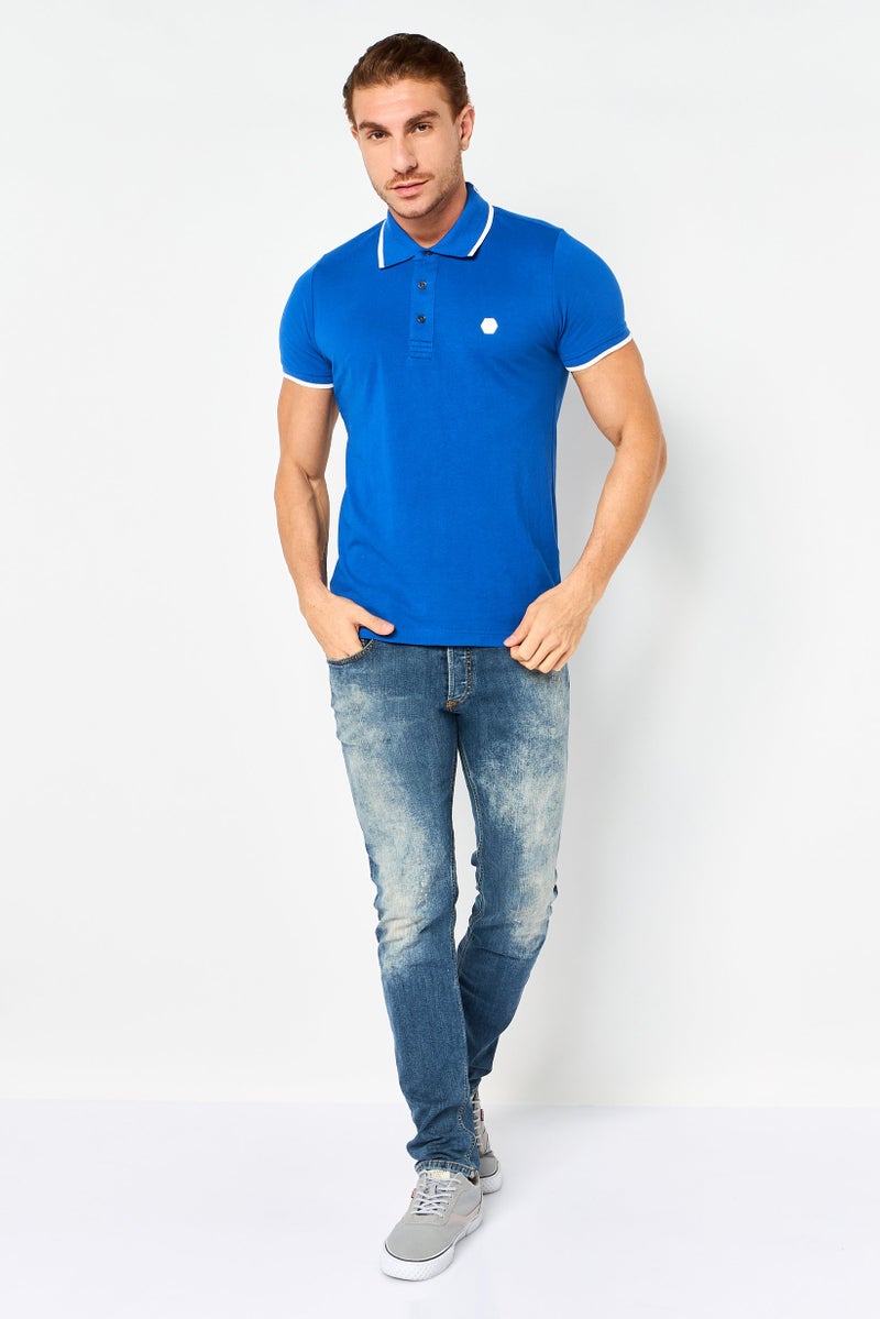 CERRUTI 1881 Men Regular Fit Embroidered Logo Short Sleeve Polo Shirt, Dark Blue - Image 3