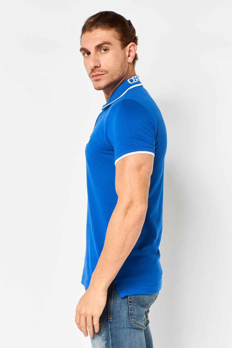 CERRUTI 1881 Men Regular Fit Embroidered Logo Short Sleeve Polo Shirt, Dark Blue - Image 4