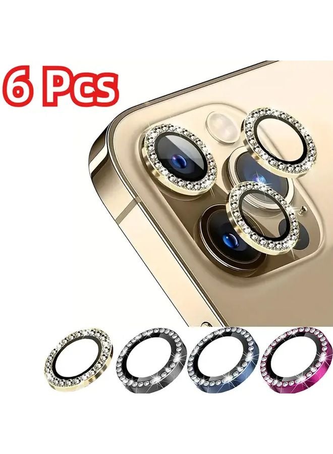6 Pcs Golden Tempered Glass Glitter Lens Protector For iPhone 16 Pro Max - Image 2