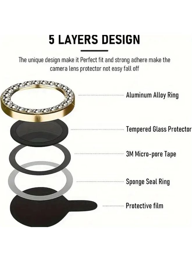 6 Pcs Golden Tempered Glass Glitter Lens Protector For iPhone 16 Pro Max - Image 3