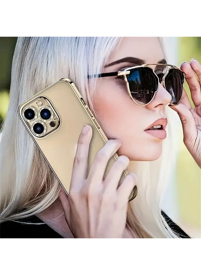 6 Pcs Golden Tempered Glass Glitter Lens Protector For iPhone 16 Pro Max - Image 5