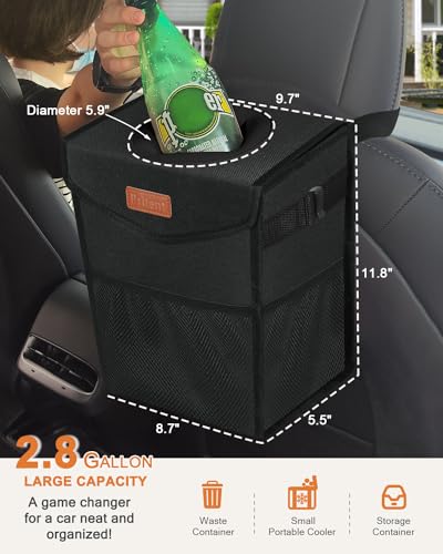 Pritent Car Trash Can with Lid Cute Leakproof Car Trash Garbage Bag Hanging Vehicle Trash Bin Small Portable Automotive Garbage Cans Organizer for BackFront SeatConsole28 GallonsBlack - Image 3