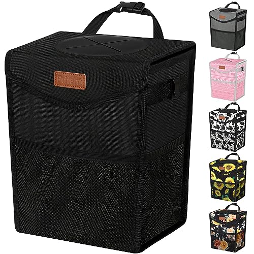 Pritent Car Trash Can with Lid Cute Leakproof Car Trash Garbage Bag Hanging Vehicle Trash Bin Small Portable Automotive Garbage Cans Organizer for BackFront SeatConsole28 GallonsBlack - Image 1