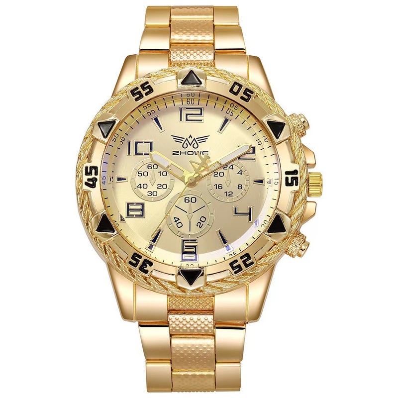 2023 Mens Fashion Quartz Watch Casual Steel Band Gold face