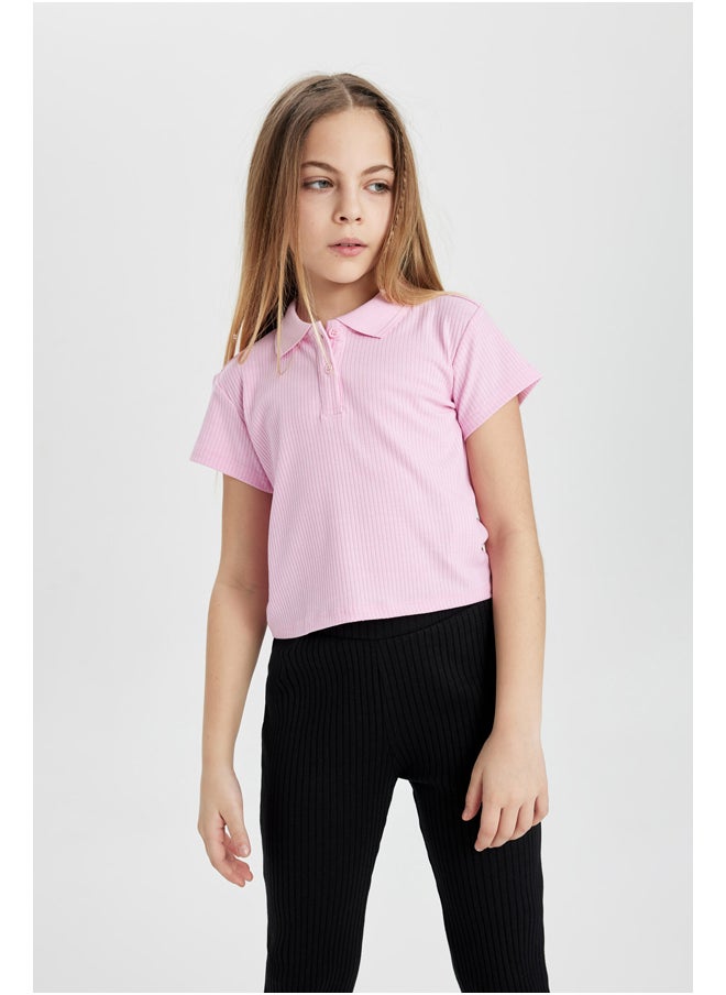 DeFacto - Girl Slim Fit Polo Neck Knitted Short Sleeve Polo T-Shirt - Image 1