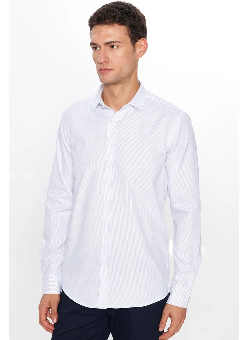 تودورس Men's Modern Slim Fit Slim Fit Long Sleeve Cotton Striped 4 Season Italian Collar Shirt