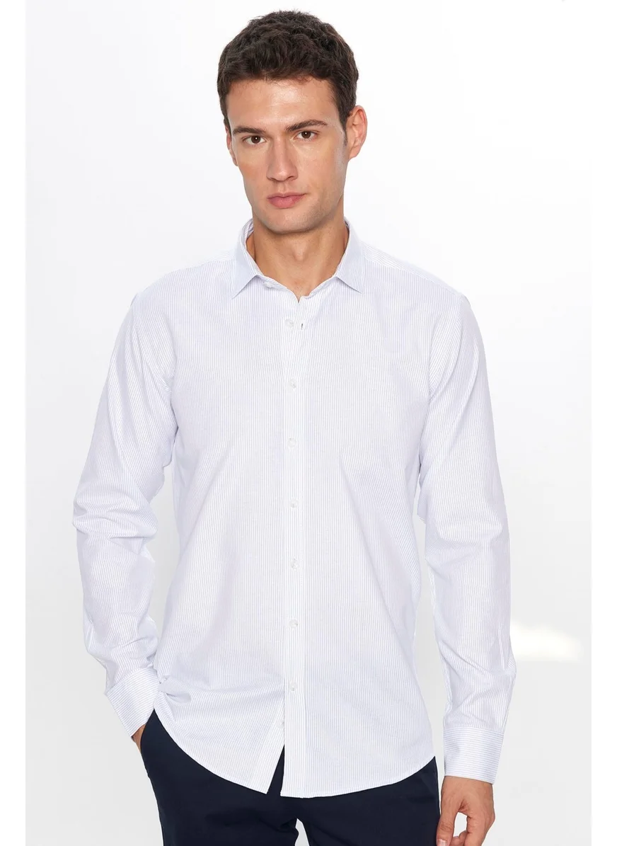 تودورس Men's Modern Slim Fit Slim Fit Long Sleeve Cotton Striped 4 Season Italian Collar Shirt