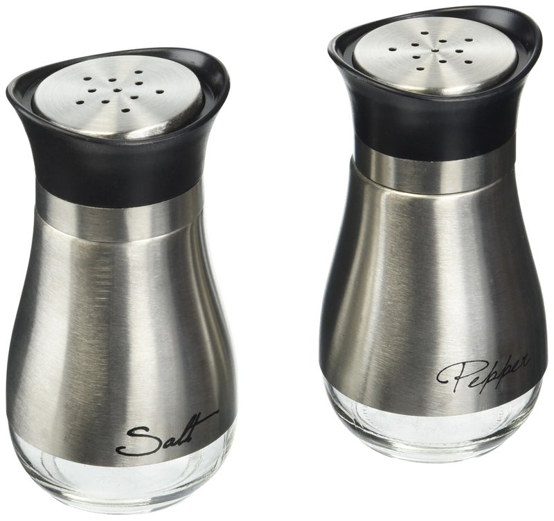 دوارق ملح وفلفل زجاجية أنيقة من سيركل وير كافيه كونتمبو مع قاعدة زجاجية واضحة وغطاء من الفولاذ المقاوم للصدأ مثالية لتوابل الهيمالايا الأعشاب والتوابل 44 أونصة فضي