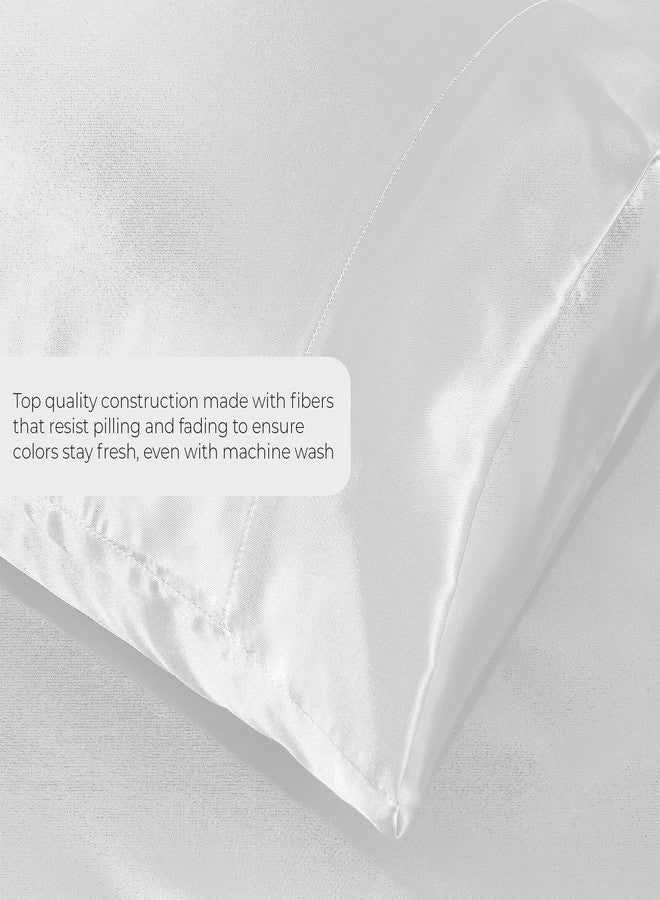 Pure Bedding Satin Sheets Queen [4-Piece, White] Hotel Luxury Silky Bed Sheets - Extra Soft 1800 Microfiber Sheet Set, Wrinkle, Fade, Stain Resistant - Deep Pocket Fitted Sheet, Flat Sheet, Pillow Cases - Image 3