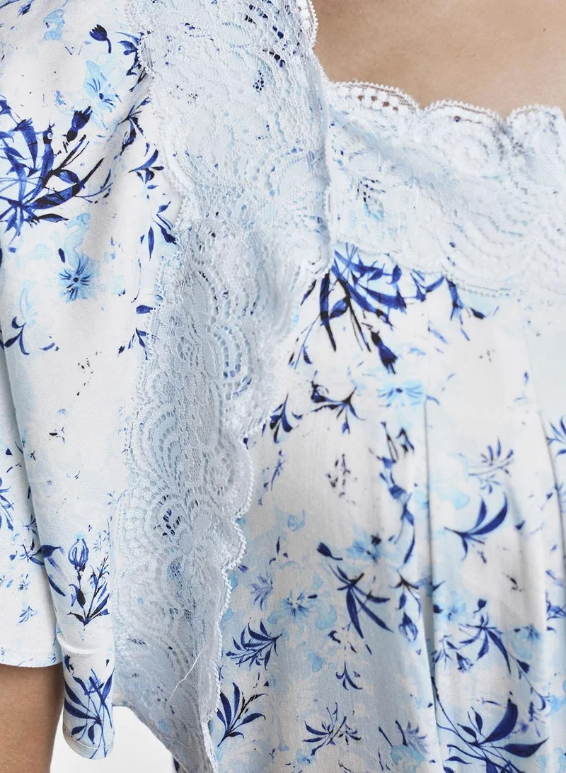 Kashkha  Blue Viscose Floral Print Nightwear Dress (CNH448) for Women | Best Price UAE