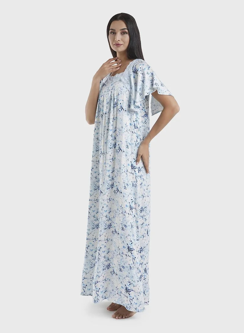 Kashkha  Blue Viscose Floral Print Nightwear Dress (CNH448) for Women | Best Price UAE