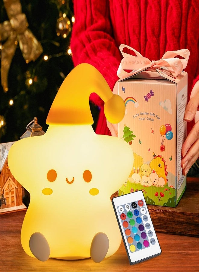 Mubarek Cute Stars Night Light, Remote 10 Level Dimmable Lights for Bedroom, Silicone Squishy Cute Light Up Gifts Stars Decor - Image 1