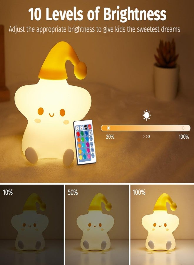 Mubarek Cute Stars Night Light, Remote 10 Level Dimmable Lights for Bedroom, Silicone Squishy Cute Light Up Gifts Stars Decor - Image 4