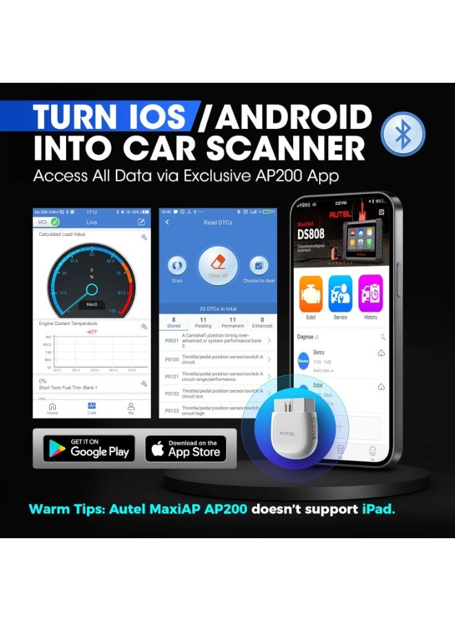 Autel AP200 Bluetooth OBD2 Scanner, Code Reader with Full Systems Diagnoses and 25 Service Functions, Vehicle Scan Tool for iPhone & Android Devices, Mini Size Version of MK808 Diagnostic - Image 3