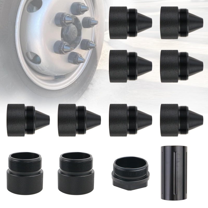 Zelven Pack of 12 Aluminum Alloy Black Cone Shaped Parts Compatible with Kenworth Peterbilt Volvo Freightliner Mack International Trucks Wheel Lug - Image 3