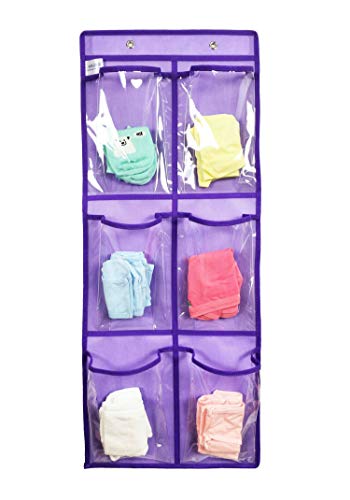 ANIZER Over The Door Hanging Shoe Organizer Narrow Closet Door Shoe Storage 6 Large Clear Pockets Chart 2 Pack (PURPLE) - Image 3