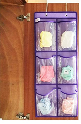 ANIZER Over The Door Hanging Shoe Organizer Narrow Closet Door Shoe Storage 6 Large Clear Pockets Chart 2 Pack (PURPLE) - Image 4