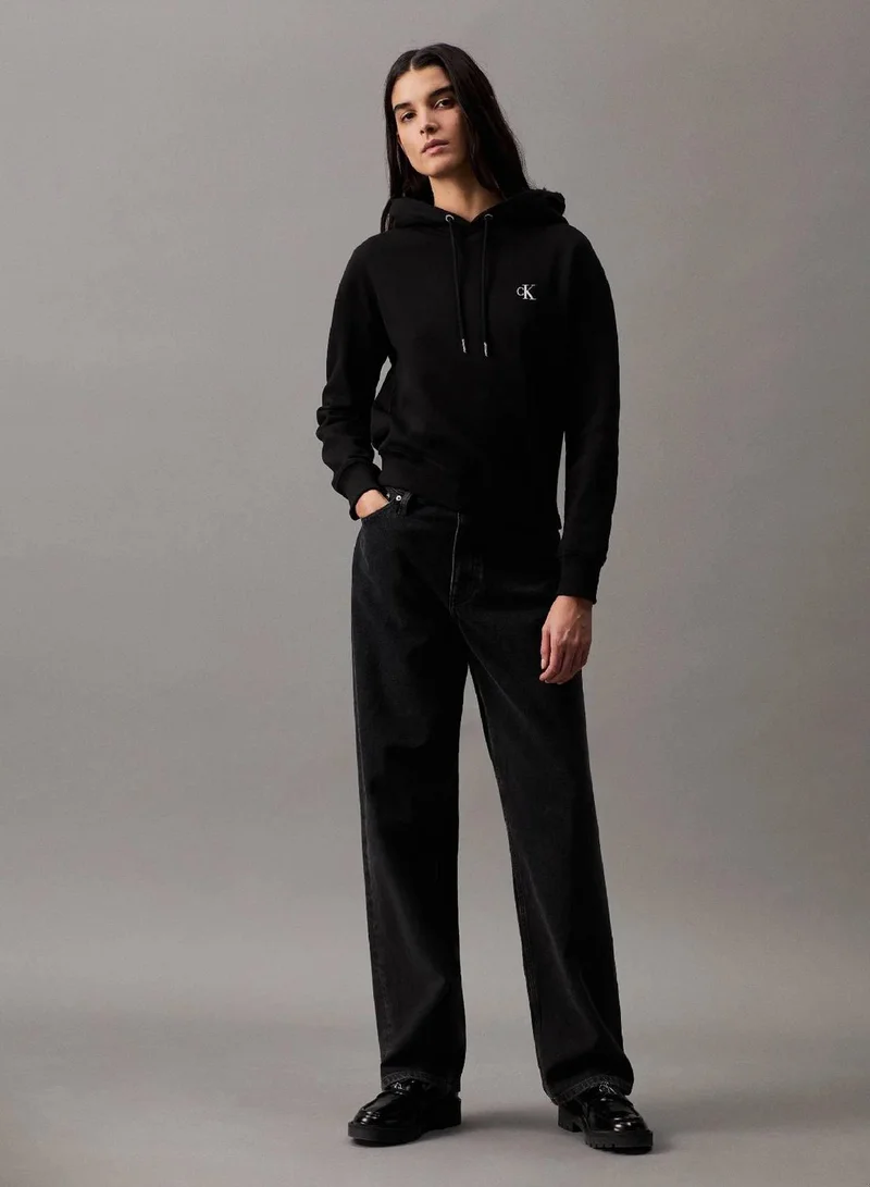 Calvin Klein Jeans Ck Black Cotton Blend Fleece Hoodie for Women | Best Price UAE