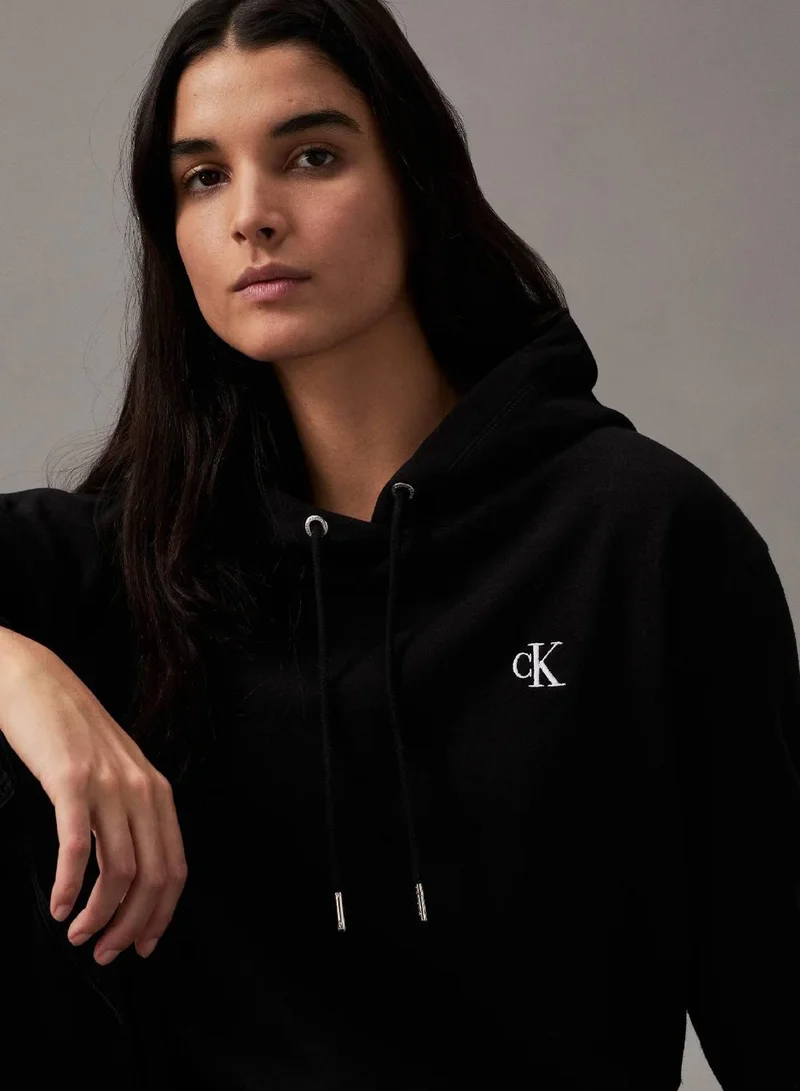 Calvin Klein Jeans Ck Black Cotton Blend Fleece Hoodie for Women | Best Price UAE