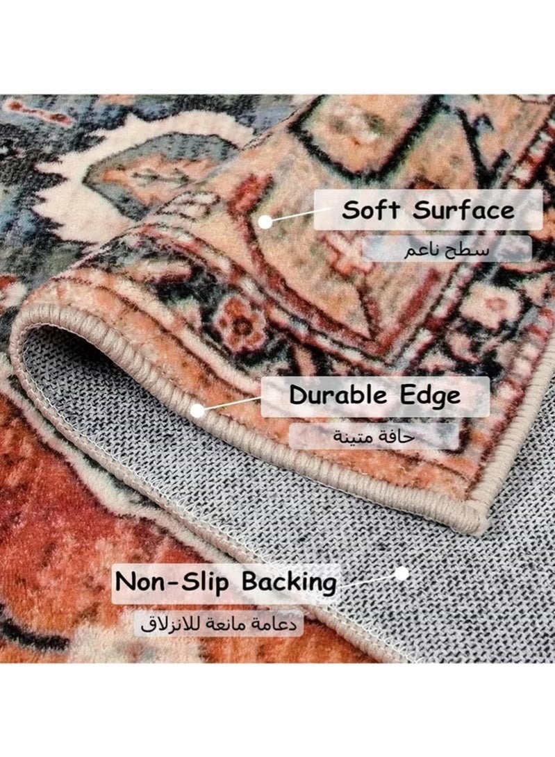 Bohemian Retro Rug 140×200cm, Soft Low-Pile Non-Slip Machine Washable Carpet for Living Room, Bedroom & Patio Home Decor - Image 3