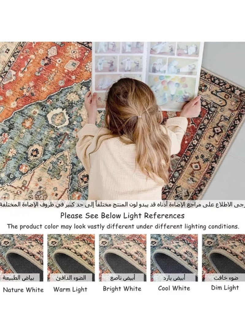 Bohemian Retro Rug 140×200cm, Soft Low-Pile Non-Slip Machine Washable Carpet for Living Room, Bedroom & Patio Home Decor - Image 5