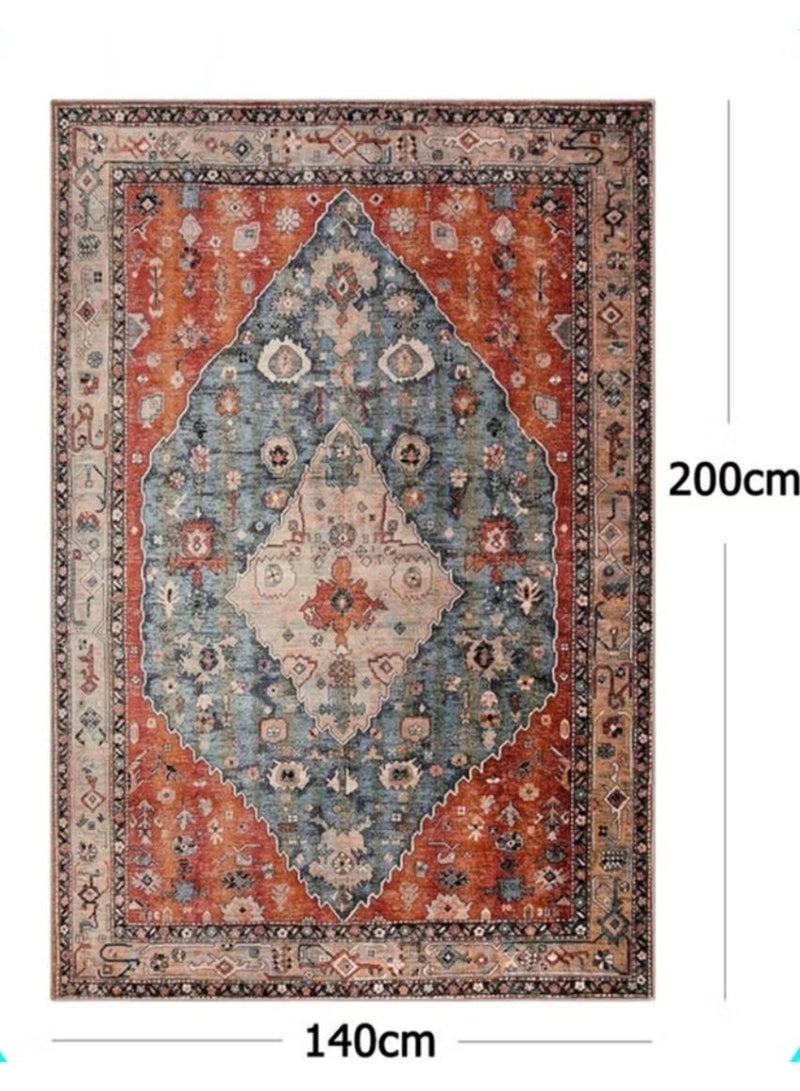 Bohemian Retro Rug 140×200cm, Soft Low-Pile Non-Slip Machine Washable Carpet for Living Room, Bedroom & Patio Home Decor - Image 2