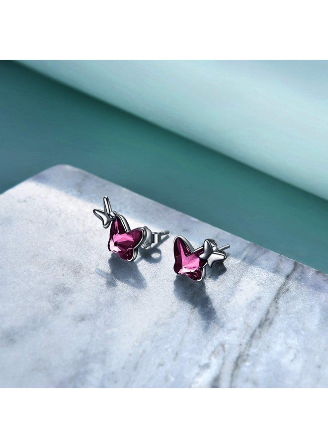 AOBOCO Sterling Silver Infinity Butterfly Earrings Embellished With Crystals From Austria Hypoallergenic Stud Earrings Anniversary Birthday Butterfly Jewelry Gifts For Women (Purple Two Butterfly) - Image 4