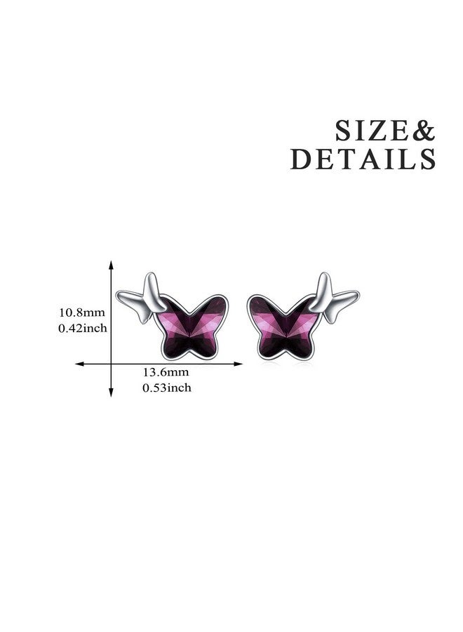 AOBOCO Sterling Silver Infinity Butterfly Earrings Embellished With Crystals From Austria Hypoallergenic Stud Earrings Anniversary Birthday Butterfly Jewelry Gifts For Women (Purple Two Butterfly) - Image 5