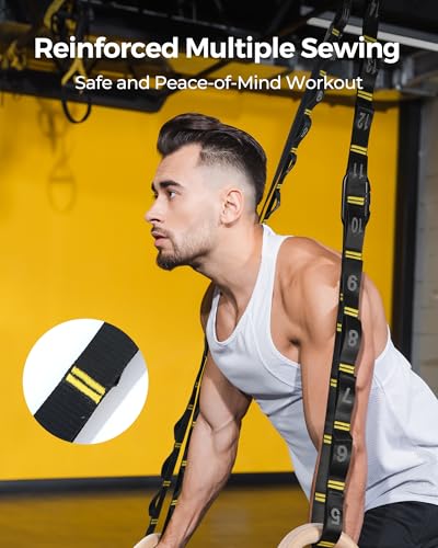 PACEARTH Wooden Gymnastics Rings Set with 8.5ft Numbered Daisy Chains and Quick Carabiners 32mm Thick Wood Gym Rings 1500lbs for Full-Body Workout at Home on Crossfit Calisthenics Strength Training - Image 5