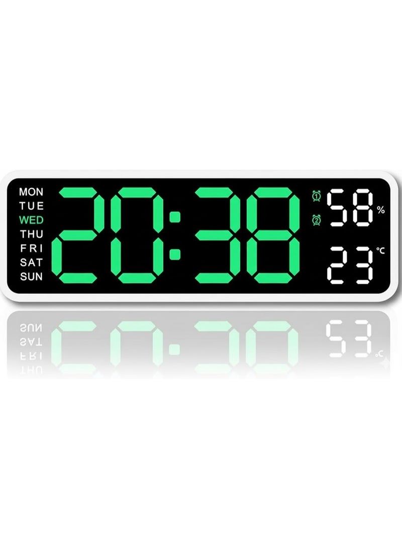 Large 9-inch LED digital clock with dual alarm, auto-dimming, bedroom and bedside alarm, clear numbers with temperature display, white frame with (green) backlight - Image 2