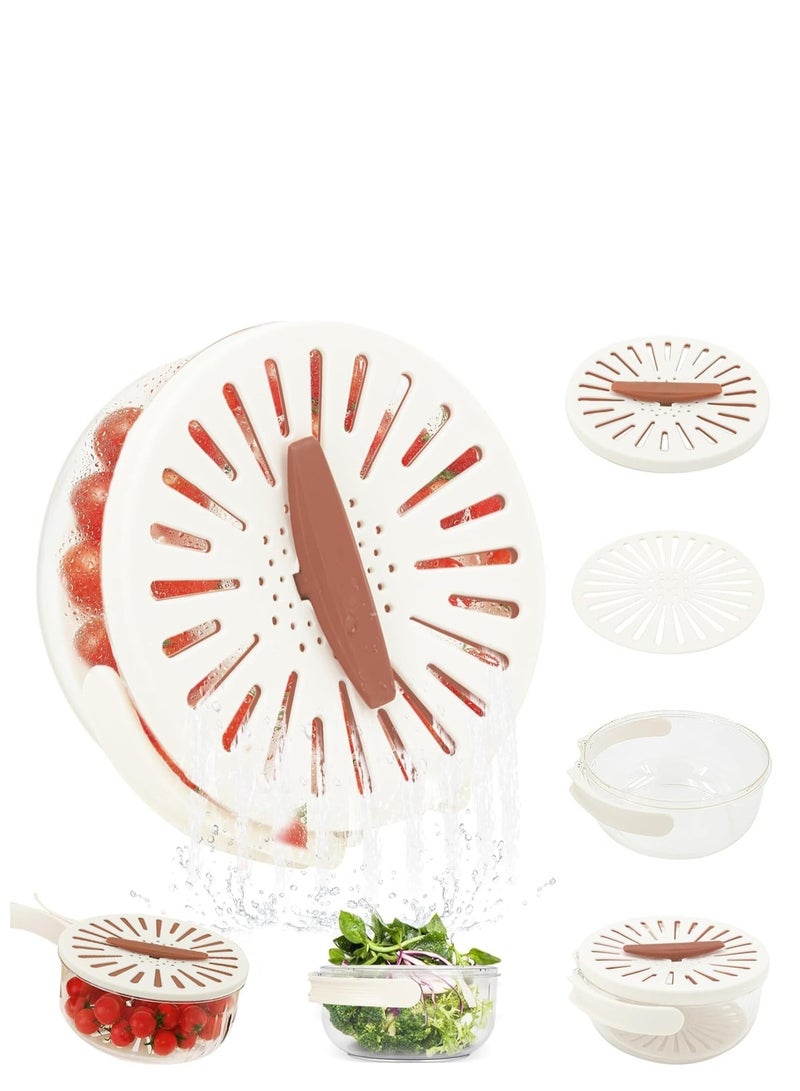 بلان A مصفاة ومصفاة 2 في 1، سلة تصريف متعددة الوظائف بمقبض قابل للطي مع غطاء، مصفاة فواكه للمطبخ ووعاء غسيل الخضروات والفواكه وشطف الفواكه - Image 1