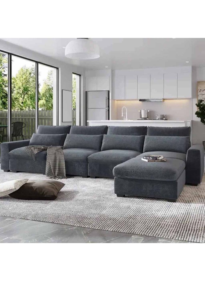 Homzmart Swedish Wood and Velvet L-Shape Sofa - Grey  - Image 1