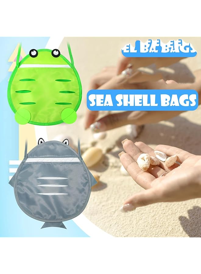 NALACAL حقيبة شاطئ للأطفال مكونة من قطعتين من ألعاب الرمل لجمع الأصداف وحقائب شبكية مع حزام للأطفال باللونين الأخضر والرمادي - Image 5