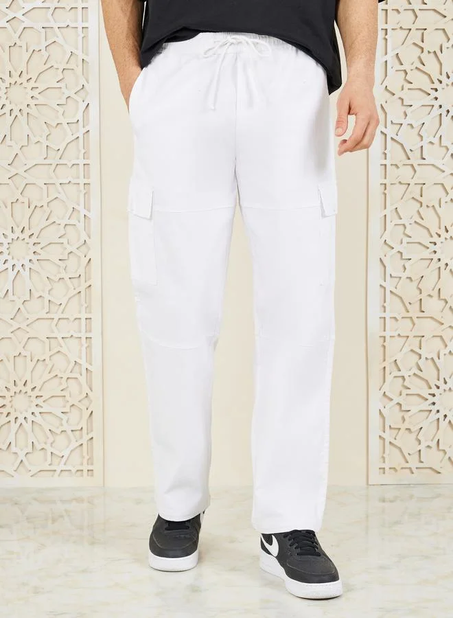 Styli Premium Panelled Stretch Slub Woven Cargo Relaxed Pants