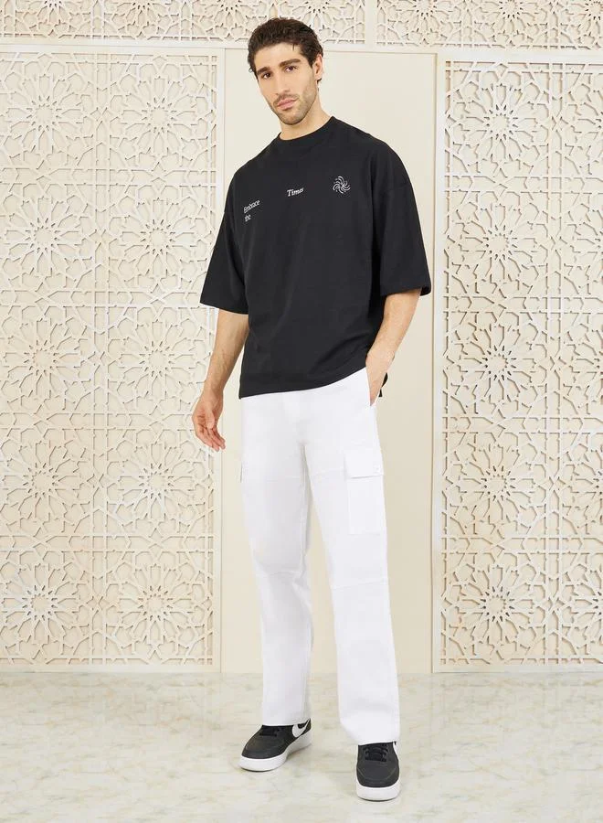 Styli Premium Panelled Stretch Slub Woven Cargo Relaxed Pants