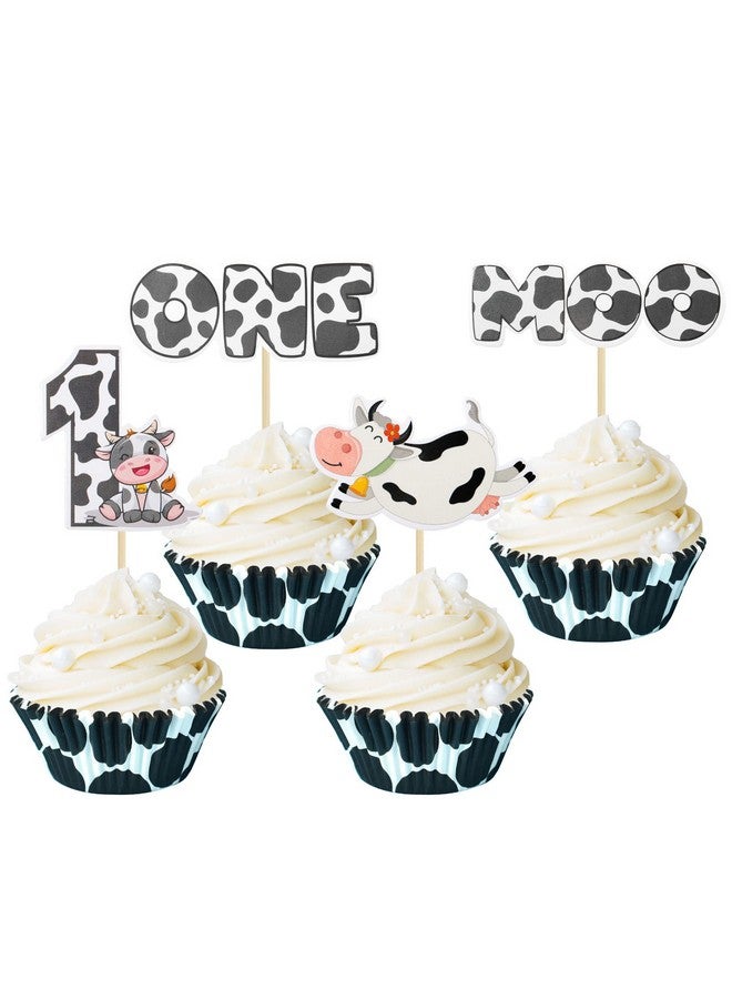 Ephlyn 36 عبوة من زينة الكب كيك على شكل بقرة لحفلة عيد الميلاد الأول للأطفال زينة كعكة عيد الميلاد الأول للطفل زينة كعكة حفلة استحمام الطفل - Image 1