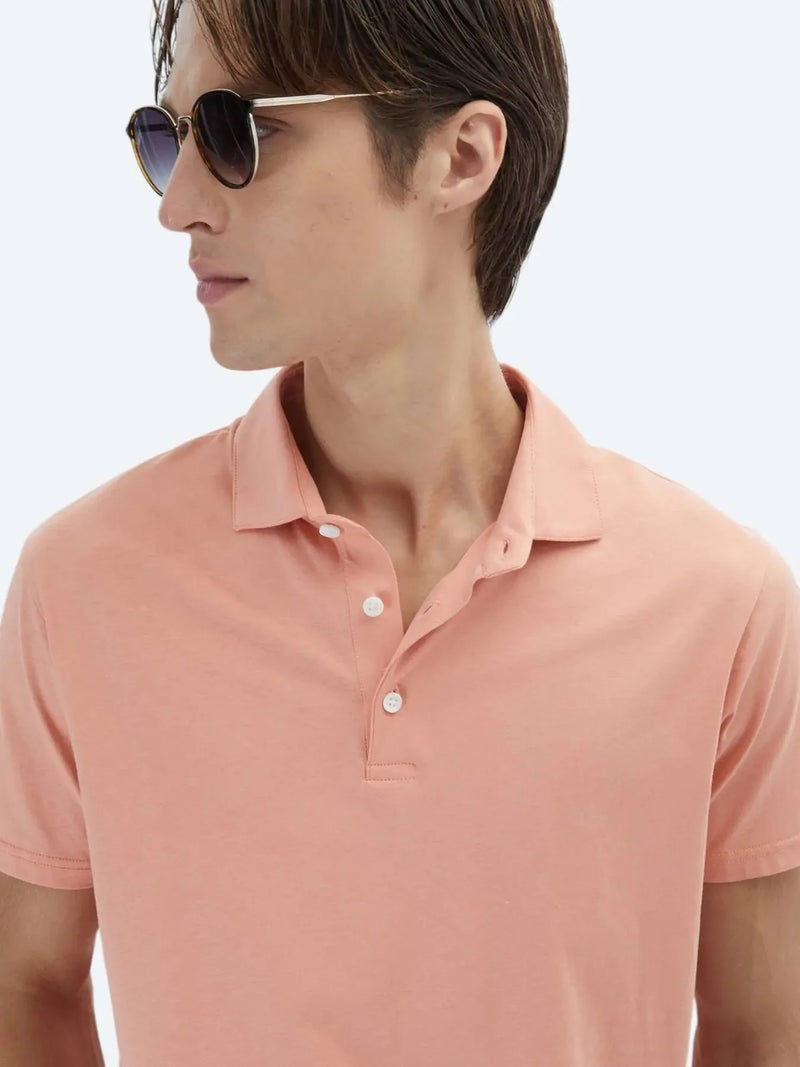 Kip Salmon Plain Polo Neck 100% Cotton T-Shirt - Image 3