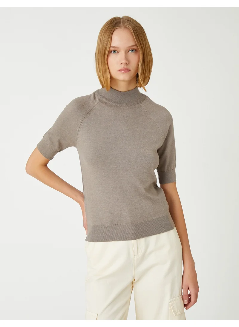 كوتون Cotton Short Sleeve Sweater Stand Collar