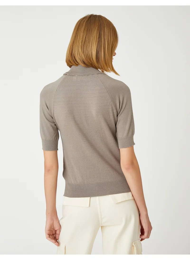 كوتون Cotton Short Sleeve Sweater Stand Collar