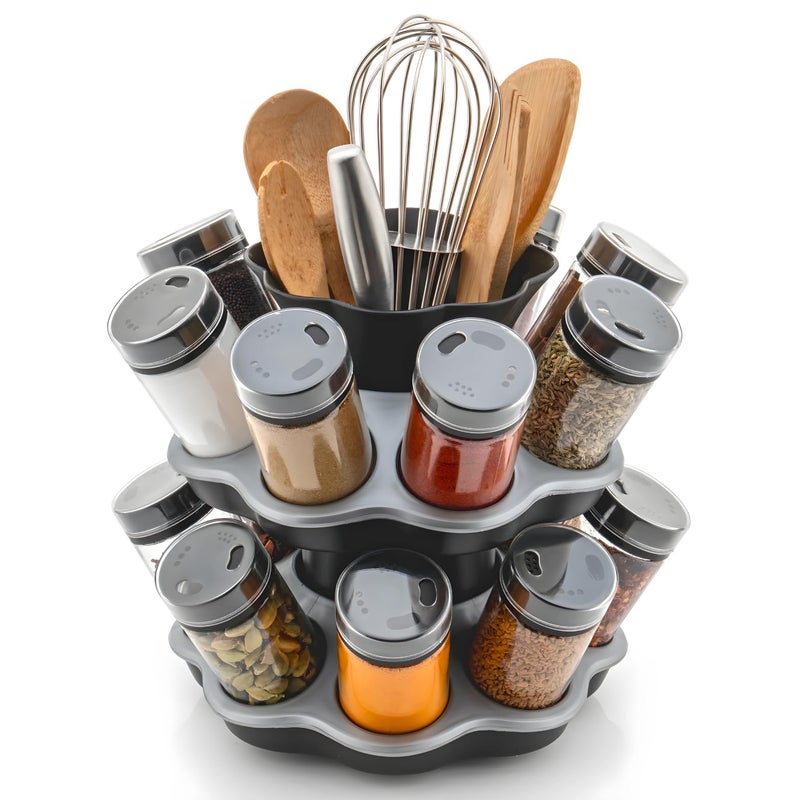 Genaric Troxer 16 pcs Spice Rack Set - Masala Box for Kitchen, Spice Box for Kitchen, Masala Container for Kitchen - Convenient and Aesthetic Spice Rack Set Of 1 (Silver)