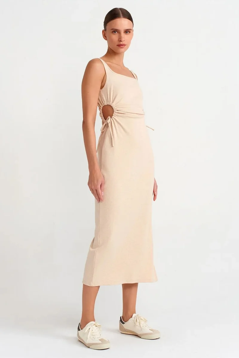 DILVIN Sleeveless Bodycon Midi Dress With Cut-Out