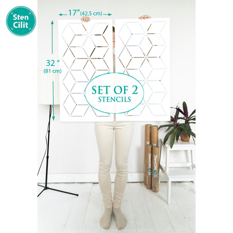 STENCILITÂ® Rhombus Wall Stencil for Painting - 2 Pack of 17x32 in Stencil, Geometric Stencils for Painting Large Pattern, Large Wall Stencils - Image 3