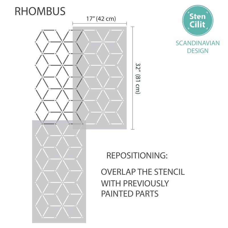 STENCILITÂ® Rhombus Wall Stencil for Painting - 2 Pack of 17x32 in Stencil, Geometric Stencils for Painting Large Pattern, Large Wall Stencils - Image 4