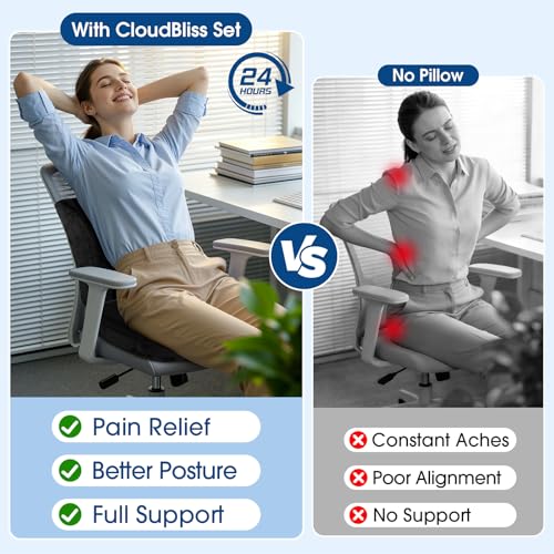 CloudBliss Lumbar Support Pillow & Seat Cushion Set for Office Chair, Desk Chair, Wheelchair & Car – Memory Foam Back Support, Ergonomic Chair Cushions, Sciatica Pain Relief, Home Essentials, Black - Image 4