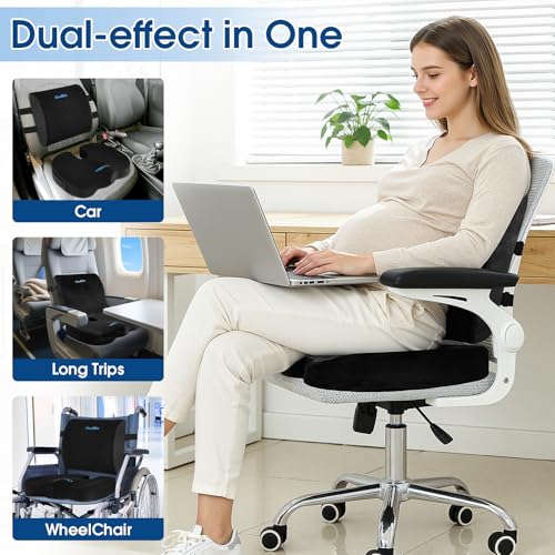 CloudBliss Lumbar Support Pillow & Seat Cushion Set for Office Chair, Desk Chair, Wheelchair & Car – Memory Foam Back Support, Ergonomic Chair Cushions, Sciatica Pain Relief, Home Essentials, Black - Image 5